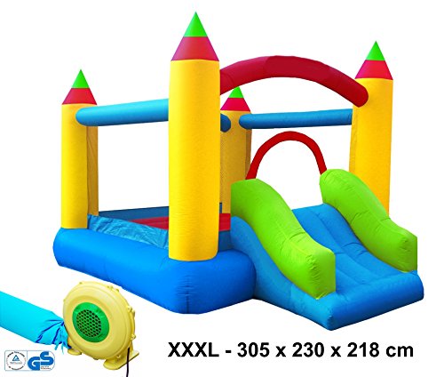 XXXL Super Castle Hüpfburg Bogen Komplett-Set Outdoor aufblasbar bunt 305x230x218cm TÜV/GS Gebläse 250 Watt Tragetasche große Springburg Spielburg Rutsche Draußen Kinder-Party Spring-Schloss Bouncer