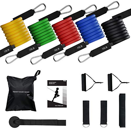 TOPELEK Expander Tubes Rubber Resistance Band Fitnessbänder Widerstandsband-Set mit 5 Fitnessgummi Schläuchen,2 Griffen,1 Türanker,2 Fußschlaufen,1 Schutztubes,1 Tragebeutel und Anleitung für Krafttraining,Physiotherapie,Home Gyms Workout
