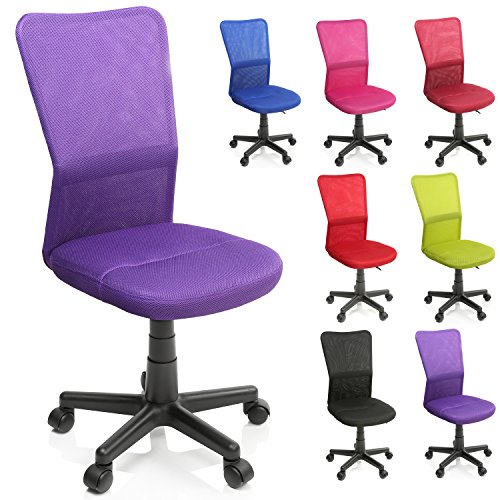 TRESKO Bürostuhl Schreibtischstuhl Drehstuhl, mit Kunststoff-Leichtlaufrollen, stufenlos höhenverstellbar, gepolsterte Sitzfläche, ergonomische Passform, Lift SGS-geprüft (Lila)