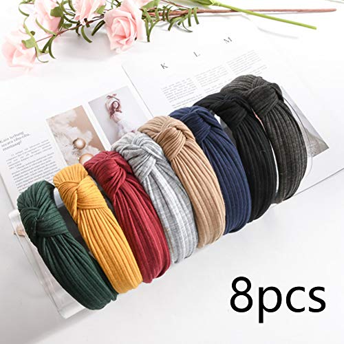 DAHI Haarreif Damen 8 stk haarband stirnband Haarreifen haarschmuck vintage Kopf Warp mit Knoten in 8 verschiedliche farben