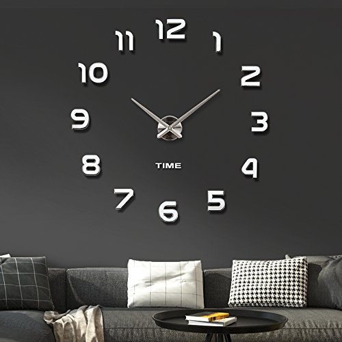Vangold Moderne Mute DIY große Wanduhr 3D Aufkleber Home Office Decor Geschenk (Silber-42)