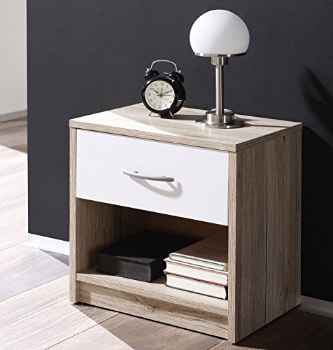 Stella Trading Pepe Nachtkommode, Holz, san remo / weiß, 28 x 39 x 41 cm