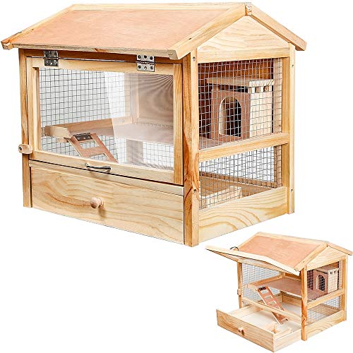 Melko Nagerkäfig Hamsterkäfig Kleintierkäfig Mäusekäfig aus unbehandeltem Holz, 48 x 45 x 34 cm, inkl. Haus, Kletterrampe und Schlafkiste