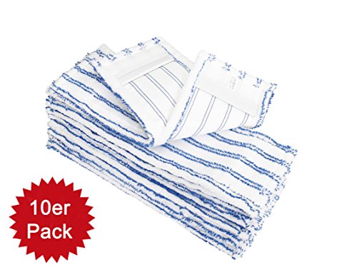 HELOME 10x Microfasermöppe für Haushalt und Gewerbe - Wischmöppe für 40cm Mopphalter - Wischbezüge mit Blauen Abrasivstreifen - Taschenbezüge für Professionelle Reinigung