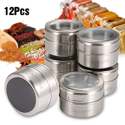 Skymore 12 Stück Gewürzgläser Set, 304 Edelstahl Gewürzgläser Dosen, 12 Pcs Edelstahl Spice,für Spice Kräuter Gewürze Herb [ Neue und alte Verpackung abwechselnd ausgeliefert ]