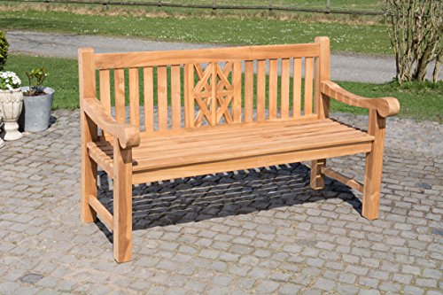 CLP Teak-Gartenbank Florida mit ergonomischer Sitzfläche | Sitzbank aus Vollholz mit Einer Sitzhöhe von: 44 cm | In verschiedenen Größen erhältlich 150x72cm