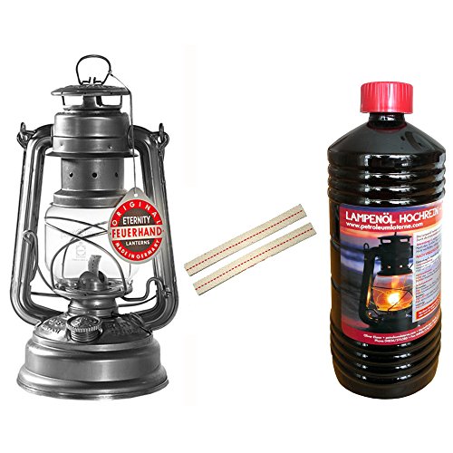 Set Feuerhand Sturm Laterne 276 Lampe verzinkt, 1 Liter Lampenöl + 2 Ersatz Dochte