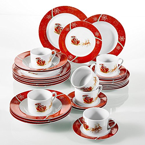 VEWEET, Serie CHRISTMASDEER, 30 teilig Set Porzellan Geschirrservice, Kaffeeservice, Kombiservice für Weihnachten