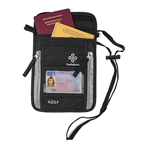 Premium-Brustbeutel mit RFID-Blocker für Damen & Herren | Flache geräumige Brusttasche | Leichte Brustbeutel-Tasche für maximale Sicherheit für Smartphone & Reise-Dokumente (Schwarz)
