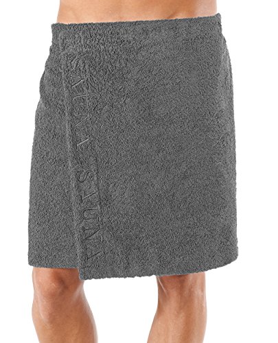 Lashuma Saunakilt Herren grau aus schlingenfesten Frottee, das Saunatuch mit Klettverschluss für den Mann