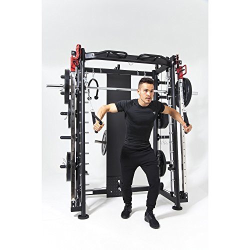 GORILLA SPORTS Multifunction Smith Machine mit Klimmzugstange, Langhantel und Gewichtsschlitten – Kraftstation Schwarz bis 200 kg belastbar