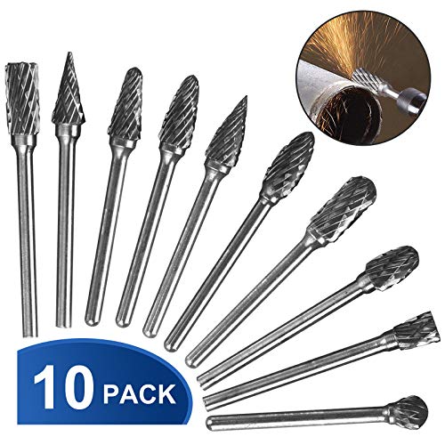 10 Stück Hartmetall Frässtifte Set, 3mm Schaft Holzfräser für Bohrmaschine Raspel Set für Dremel Fräser, Metall Holz Holzbearbeitung Bohren Polieren Carving Gravur Werkzeug Bohrer Satz