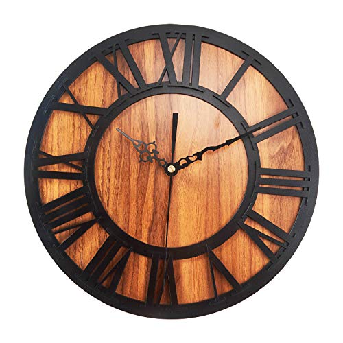 Babimax Holz Wanduhr kein nerviges Ticken Dekoration für Wohnzimmer Esszimmer Küche Halle, Vintage Design, 30CM Ø