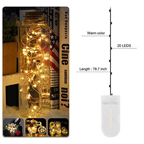 Nasharia LED Lichterkette mit Batterie, 16 Stück 2 Meter 20er Micro Kupfer Lichterkette IP65 Wasserdicht Warmweiß Dekorative Lichterkette String Beleuchtung Ambiente für Party Garten Hochzeit