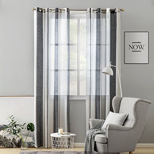 MIULEE Voile Vorhang Transparente Gardine aus Voile mit Ösen Schlaufenschal Ösenschals Transparent Fensterschal Wohnzimmer Schlafzimmer 245x140 cm, 2er Set Schwarz und Weiß