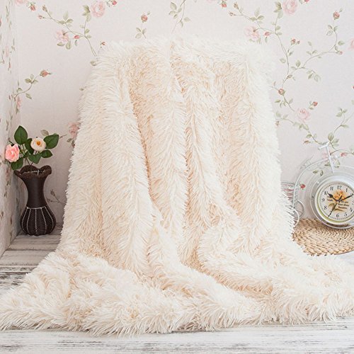 Kuscheldecke PV longhair Blanket Microfaser Kunstfell TV Decke Tages Klimaanlage Decke für Couch Bett Leicht Flauschig (130*160cm, Weiß)