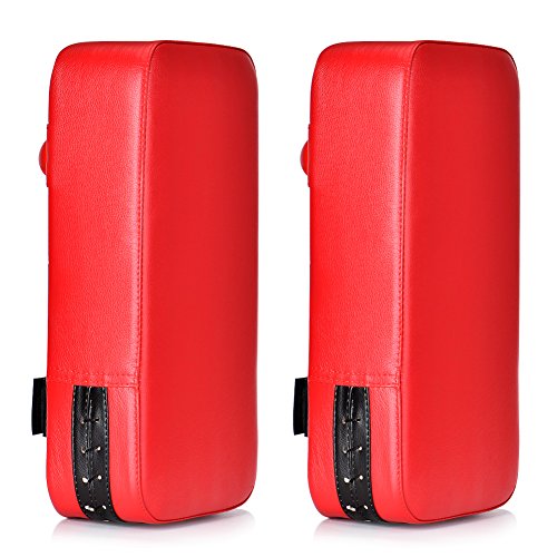 Queta 2 Stück PU Leder Schlagpolster Schlagkissen Handpratzen Schlagpratzen Kickschild Boxsack für Kickboxen Thaiboxen Karate UFC MMA (2)