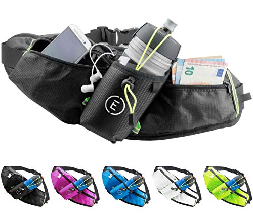 Echelon Line Laufgürtel, Flaschengürtel, Gürteltasche, Bauchtasche, Lauftasche, Trinkgürtel, Sport Tasche, Hüfttasche mit Flaschenhalter - Laufen, Reisen, Joggen, Wandern - Damen Herren (Schwarz)