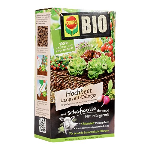 COMPO BIO Hochbeet Langzeit-Dünger für Gemüse, Obst, Kräuter und andere Hochbeet-Pflanzen, 5 Monate Langzeitwirkung, 750 g