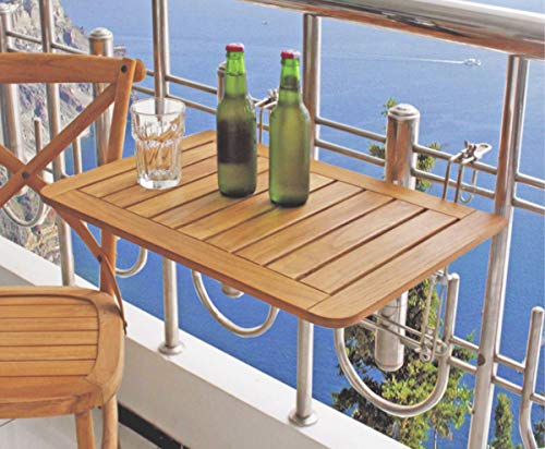 Dynamic24 Balkon Klapptisch Teak Holz Hängetisch Tisch Balkon klappbar Balkonhängetisch