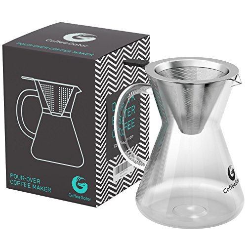 Kaffeebereiter 'Pour Over' (Medium, Standard). Kaffeekanne mit Dauerfilter aus Edelstahl. Dripper zum Aufbrühen des Kaffees