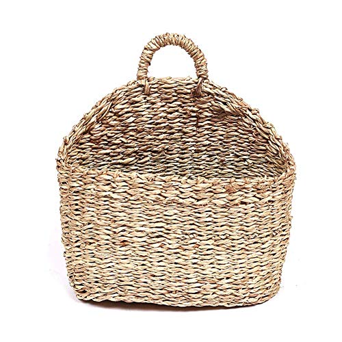 Aufbewahrungskorb aus Seegras Geflochten Korb mit Griff Einkaufskorb Wandkorb halbrund aus Weide Handgemachte gewebte Hängenden Korb hängender Pflanzerkorb für Hausgarten Hochzeit Wall Decor