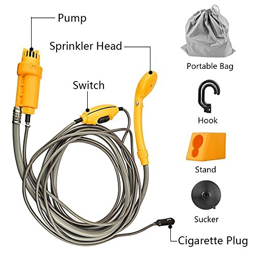 WOLFWILL Outdoor Dusche Camping Dusche Tauchpumpe Brause Garten Auto KFZ DC 12V