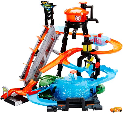 Hot Wheels FTB67 - City Ultimative Autowaschanlage mit Krokodil, Waschstation Spielset mit Farbwechseleffekt inkl. 1 Spielzeugauto und Alligator, Kinder Spielzeug ab 4 Jahren