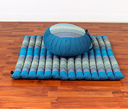 Leewadee Meditationsset: Meditationskissen Zafu 40x20cm, Meditationsmatte Zabuton 76x72cm (blau)