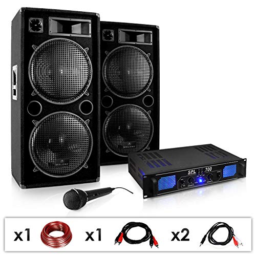 Skytec DJ-26 PA-Komplett-SET/lautstarke Musikanlage mit 2000 Watt PA-Boxen & Verstärker inkl. Kabel-Set + Mikrofon (für bis zu 250 Personen, 4 x30cm Subwoofer, 3-Band-Equalizer)