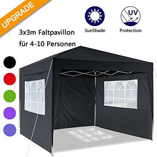 Hiriyt Pavillon Falt Pavillon 3x3m/ 3x6m Wasserdicht Faltbare Gartenpavillon Festival Sonnenschutz Faltpavillon, UV-Schutz 50+ Ideal für Garten, Terrasse, Grillpartys, 6 Farben (3x3m/Schwarz)