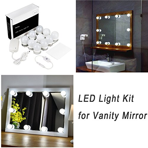 WanEway Hollywood-Stil LED Spiegelleuchte (Schminklicht, Spiegellampe, Schminkleuchte, Make-up Licht Schmink Lampe), Schminktisch Leuchte Spiegellicht Set für Kosmetikspiegel / Schminkspiegel / Frisierkommode / Frisiertisch / Kosmetiktisch mit Dimmfunktion, 6000 Kelvin, Spiegel Nicht Inbegriffen