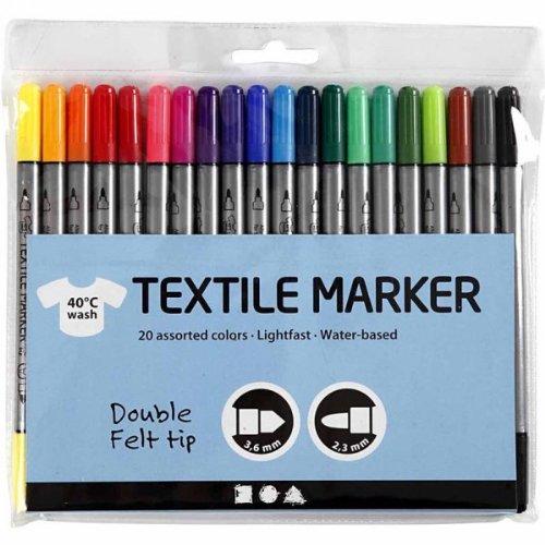 20 St. Textilmarker Stoffmalstifte Textil-Marker T-Shirt-Marker m. Doppelspitze