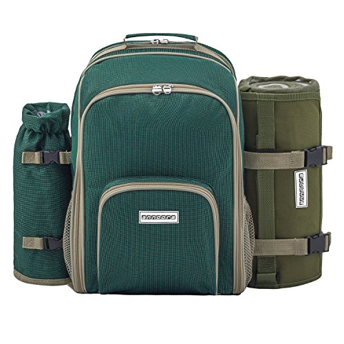 anndora Picknickrucksack Rucksack + 11 tlg. Zubehör f. 2 Personen + Picknickdecke - grün