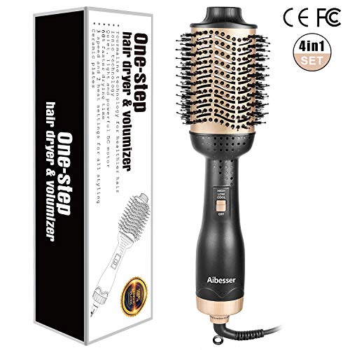 Aibesser Haartrockner, Multifunktions 4 IN 1 Warmluftbürste Hair Styler &Volumizer Heißluftbürste Negativer Lonenfön Föhn Haarglätter Bürste Heißluftkamm Lockenwickler für Alle Haartypen
