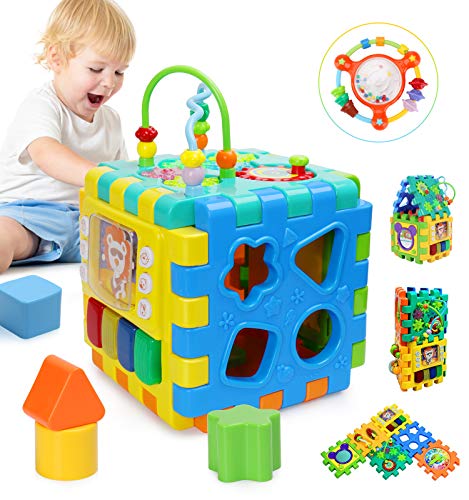 BBLIKE Motorikwürfel, Motorikspielzeug 6-in-1 Spiele-Center Aktivität Würfel inklusive Motorikschleife, Uhr, Motorikspiel ,Klaviermusik lernspielzeug Für Babys-Geschenkideen
