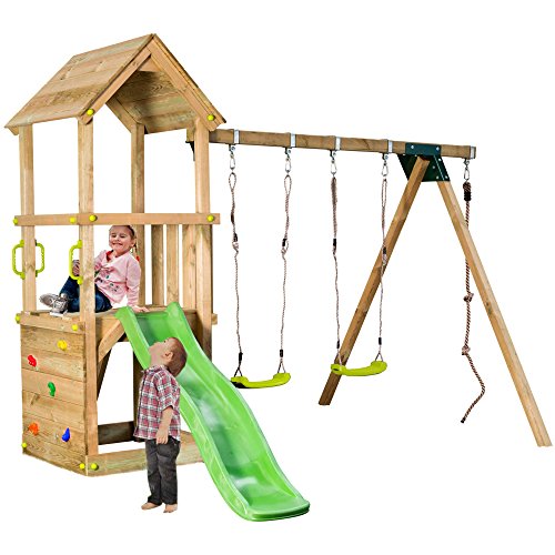 Demmelhuber Spielturm Loft mit Rutsche Doppelschaukel Kletterwand Wasserrutsche Sandkasten Kletterturm imprägniert