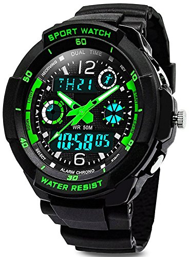 Digital Uhren für Kinder Jungen - 50 m Wasserdicht Outdoor Sports Analog Armbanduhr mit Alarm/Timer/Dual Time Zone/LED-Licht, Kinder, die elektronische stoßfest Handgelenk Uhren für Jugendliche
