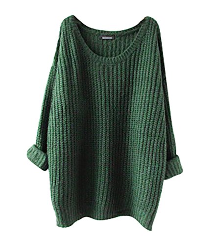 YouPue Damen Strickpulli Pullover Lang Langarm Lose Weit Geschnitten Rundhals Gestrickte Pullover Casual Tops Sweater Grob Strick Frauen
