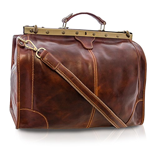Vintage Italienische Echt Geöltes Leder Arzttasche, Reisetasche, Wochenendetasche, Drei Gr. M--L--XL Hergestellt in Italien, (Marrone (L) 47x31x21)