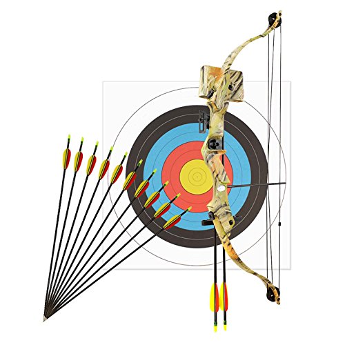 Bogenset Komplettset Man Kung Compoundbogen Hawk Autumn Camo 79 cm / 17-23 lbs RH + 12 Pfeile + 1 Zielscheibe 60 cm