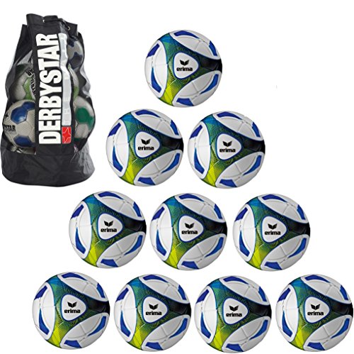 10x erima Hybrid Training royal/lime Größe 5 + 1x Ballsack Ballpaket TOP PREIS Teamsport Plum