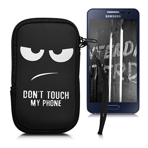 Handytasche Neopren Sleeve für Smartphones M - 5,5' - kwmobile Handy Tasche Case Schutzhülle mit Don't touch my Phone Design Weiß Schwarz