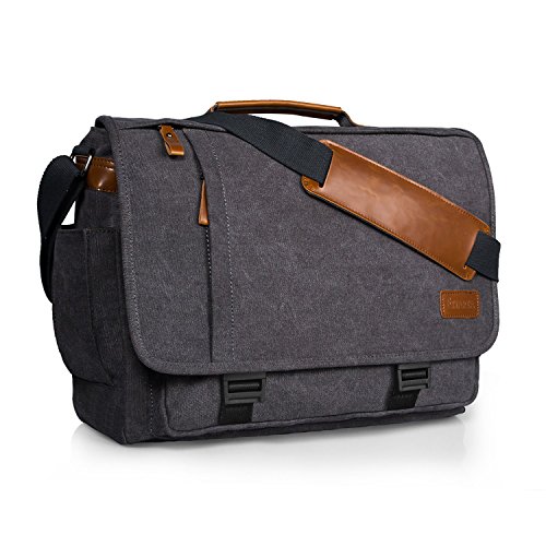 Estarer Laptoptasche 17/17,3 Zoll Umhängetasche Canvas für Arbeit Uni Grau