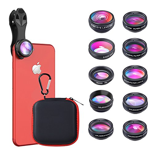 10 in 1 Handy Kamera Objektiv Set Fisheye Objektiv, Weitwinkelobjektiv, Makro Objektiv, Teleobjektiv, Kaleidoskop 3/6 Objektiv, CPL / Flow / Star / Radial Filter Clip-on Meiste Smartphone Universal