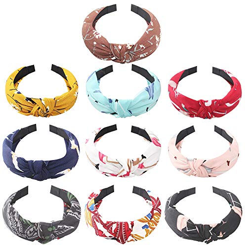 10 Stücke Knoten Stirnbänder Blumendruck kreuz Haarreif Damen Turban Haar Zubehör Haarschmuck Make-up Haarband Hoop Set für Frauen und Mädchen