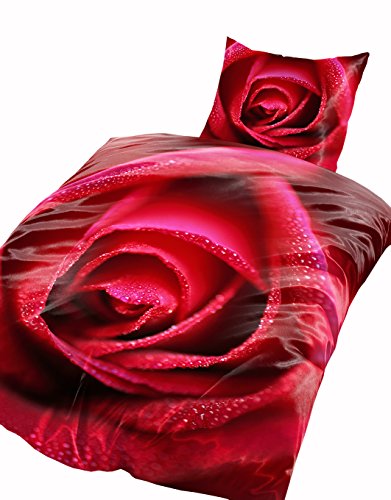 Leonado Vicenti 4 teilig Winter Bettwäsche Thermofleece 135x200 weich , Maße:135 cm x 200 cm, Fleece Bettwäsche:Rose