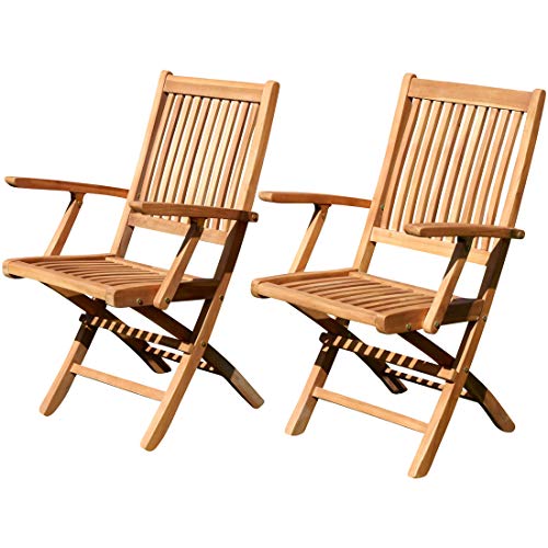 2X Echt Teak Klappsessel Gartensessel Gartenstuhl Sessel Holzsessel mit Armlehne Gartenmöbel Holz Aves