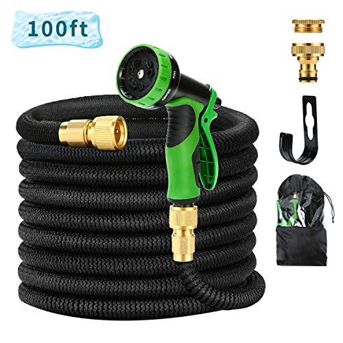 Uverbon Gartenschlauch Ausziehbar 30M/ 100FT Wasserschlauch mit Massivem Messing Steckverbinder, Triple Latex Core 9-Pattern Sprühdüse, Starke und Flexible Schlauch für Garten, Rasen, Pet Dusche