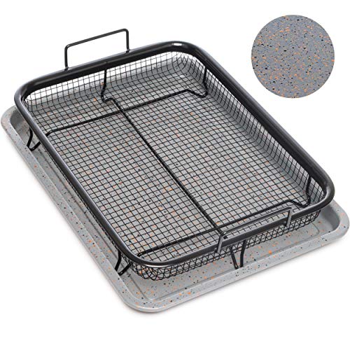 Home Icon Kupfer Granit Crisper Grillkorb Antihaftungs Backtablett mit Crisping Basket Zweiteiliges Set für fettarmes Heißluft-Garen im Ofen